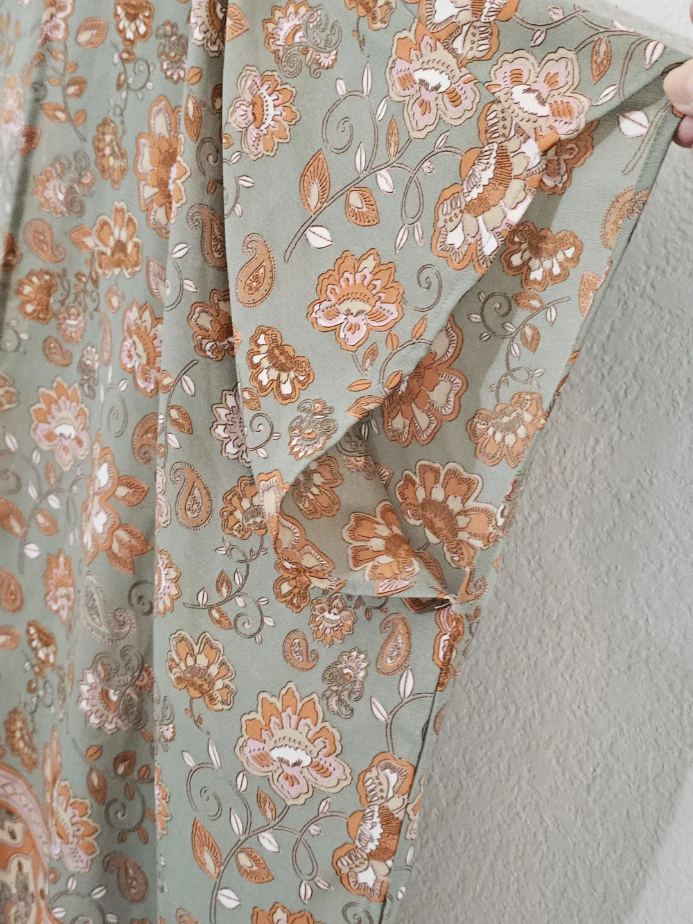 Derek Heart Light Sage & Peach Floral Kimono Womens Medium Open Front Flowy - Picture 3 of 9